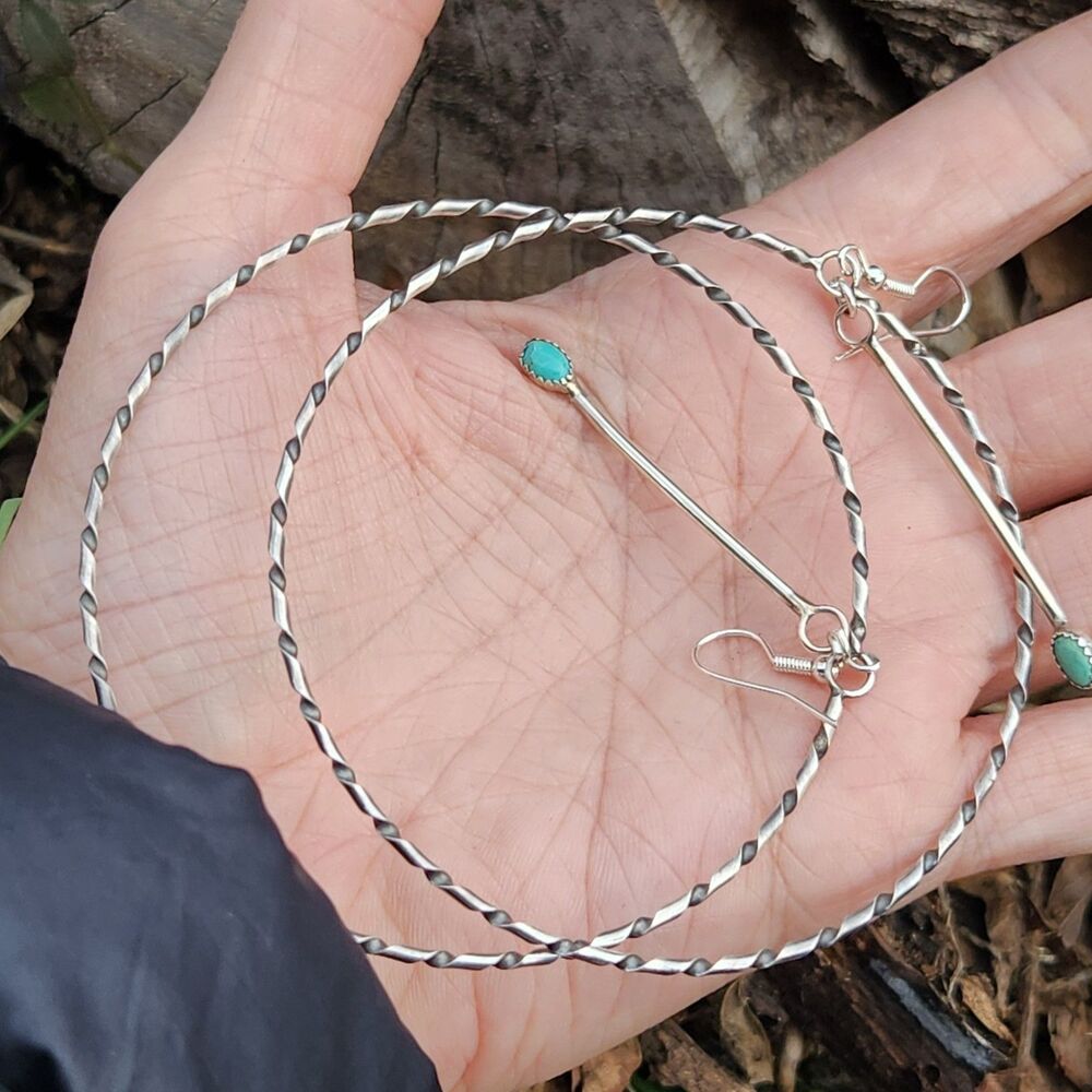 Giant Delicate Turquoise Bling Hoop Earrings Navajo Handmade